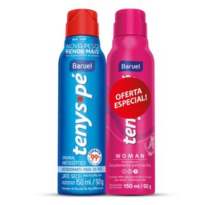 Kit Baruel Desodorante Para Os Pés Tenys Pé Jato Seco Original 92g + Desodorante Para Os Pés Tenys Pé Jato Seco Womam  92g