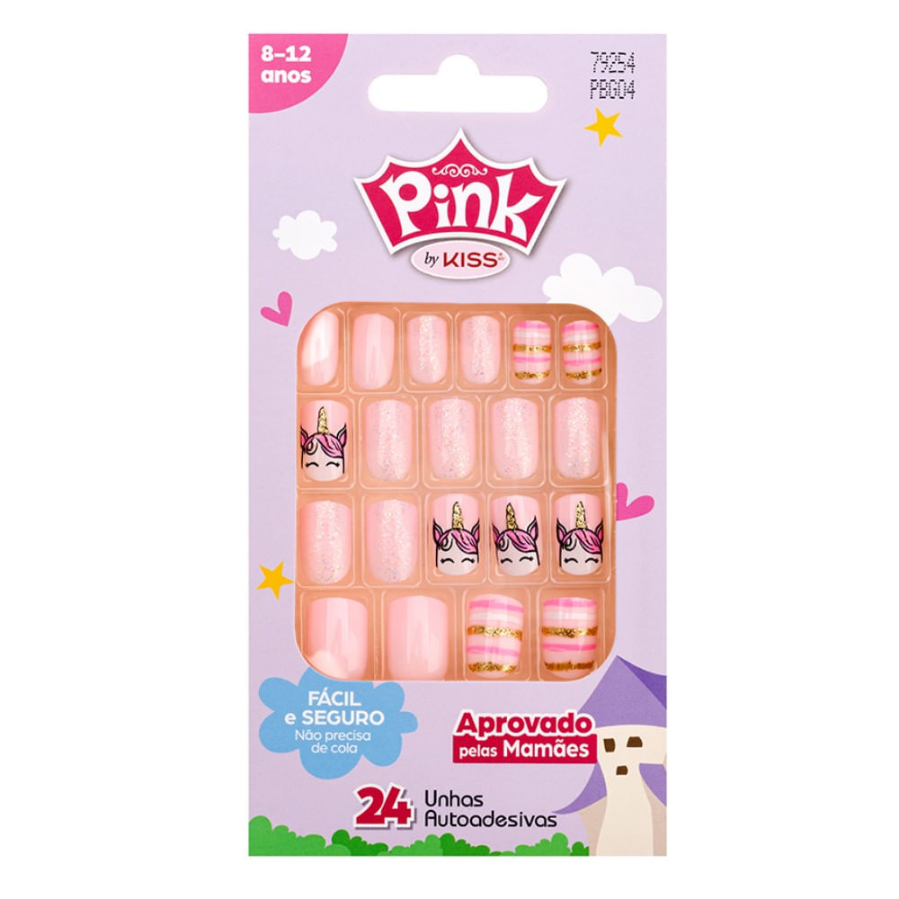 Unha Kiss New York Pink Infantil Unicorn 24 unidades
