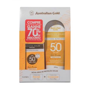 Kit Australian Gold Protetor Solar Gel Creme Facial Fps50 50g + Protetor Solar Gel Creme Corporal Fps50 200g