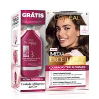 Kit Loreal Paris Tintura Imédia Excellence Creme 5 Castanho Claro + Tratamento Cuidado Milagroso Da Cor 50ml