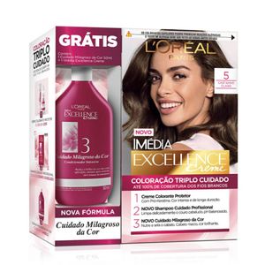 Kit Loreal Paris Tintura Imédia Excellence Creme 5 Castanho Claro + Tratamento Cuidado Milagroso Da Cor 50ml