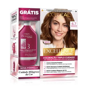 Kit Loreal Paris Tintura Imédia Excellence Creme 6.7 Chocolate + Tratamento Cuidado Milagroso Da Cor 50ml