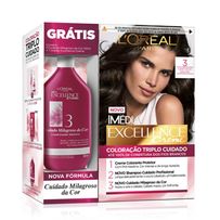 Kit Loreal Paris Tintura Imédia Excellence Creme 3 Castanho Escuro + Tratamento Cuidado Milagroso Da Cor 50ml