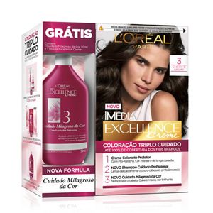 Kit Loreal Paris Tintura Imédia Excellence Creme 3 Castanho Escuro + Tratamento Cuidado Milagroso Da Cor 50ml