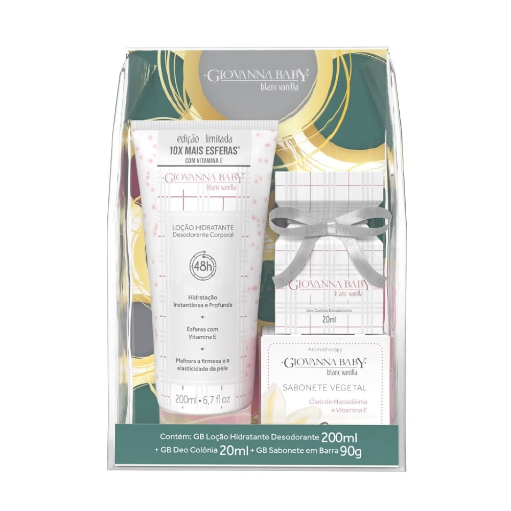 Kit Giovanna Baby Blanc Vanilla Loção Hidratante 200ml + Deo Colônia Desodorante 20ml + Sabonete em Barra 90g