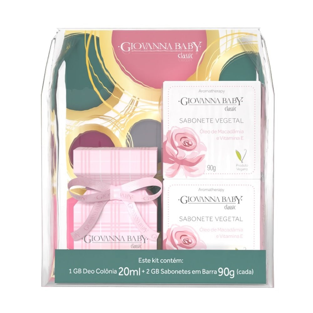 Kit Giovanna Baby Classic Deo Colônia Desodorante 20ml + Sabonete Em Barra vegetal Óleo De Macadâmia e Vitamina E 2 Unidades De 90g Cada