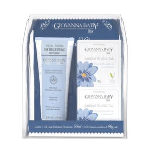 Kit Giovanna Baby Blue Loção Hidratante Corporal 50ml + Sabonete Em Barra vegetal Óleo De Macadâmia e Vitamina E 2 Unidades De 90g Cada