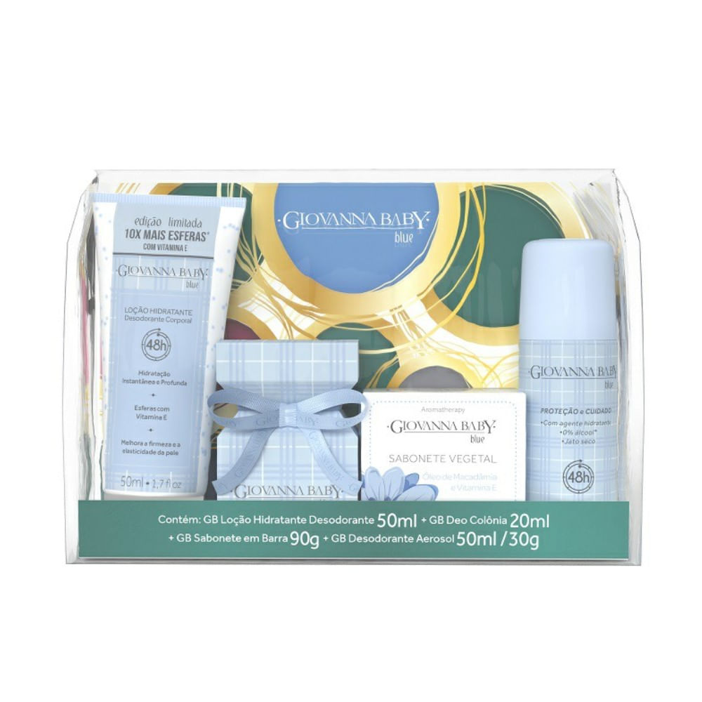 Kit Giovanna Baby Blue Loção Hidratante Corporal 50ml + Deo Colônia 20ml + Sabonete Em Barra vegetal 90g + Desodorante Aerosol 50ml