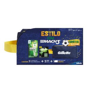 Aparelho De Barbear Gillette Mach3 Acqua-Grip Sensitive + 2 Cargas + Necessaire 1 Unidade