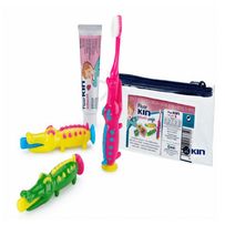 Kit Fluor Kin Infantil Viagem 1 Escova Dental Formato De Jacaré + 1 Creme Dental 30g + 1 Nécessaire