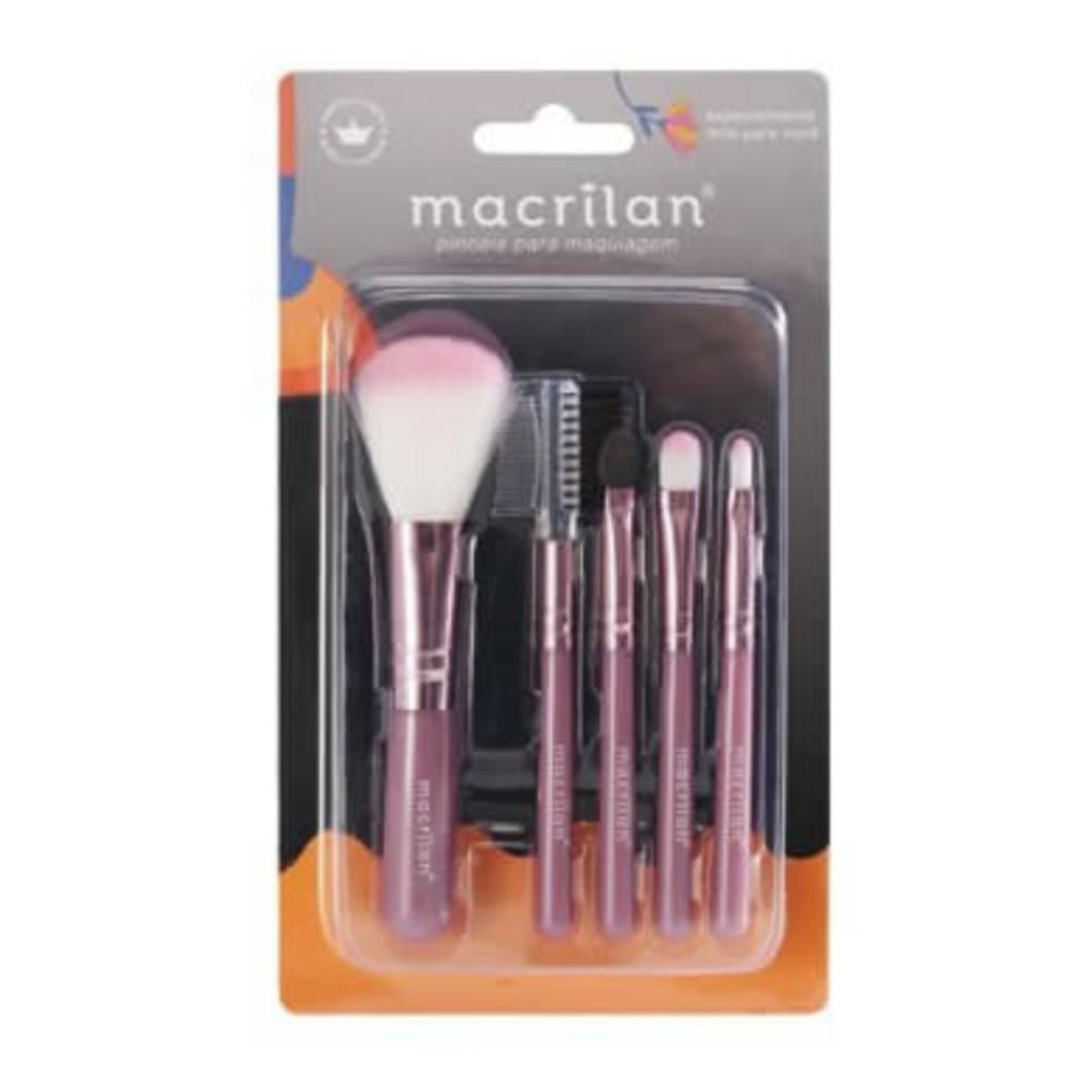 Kit De Pincéis Para Maquiagem Rosto Macrilan KP5-18 5 Pincéis