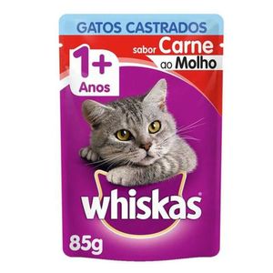 Ração Úmida Whiskas Sache Sabor Carne ao Molho para Gatos Castrados 85g