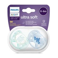 Chupeta Philips Avent Ultra Soft 0-6 Meses Scf222/01 Decorada Menino 2 Unidades