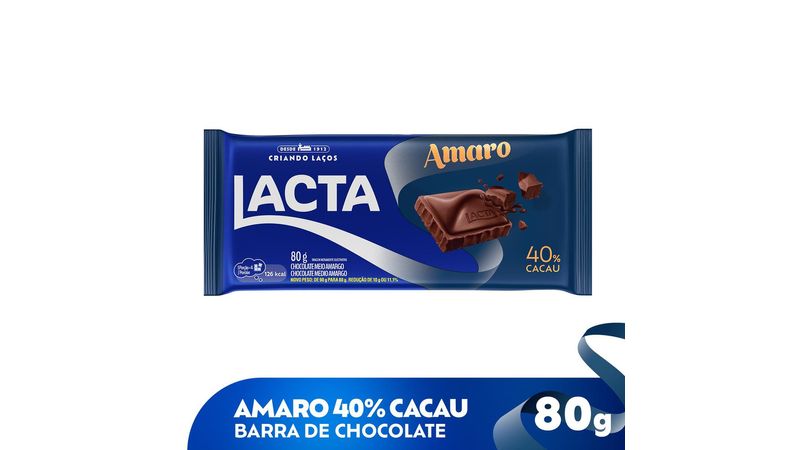 Chocolate Meio Amargo Lacta Amaro 40% Cacau 80g - Drogaria Venancio