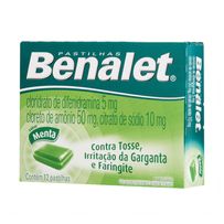 Pastilhas Para Garganta Benalet Sabor Menta 12 Pastilhas