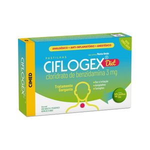 Pastilha De Garganta Ciflogex Diet 3mg Menta e Limão 12 Pastilhas