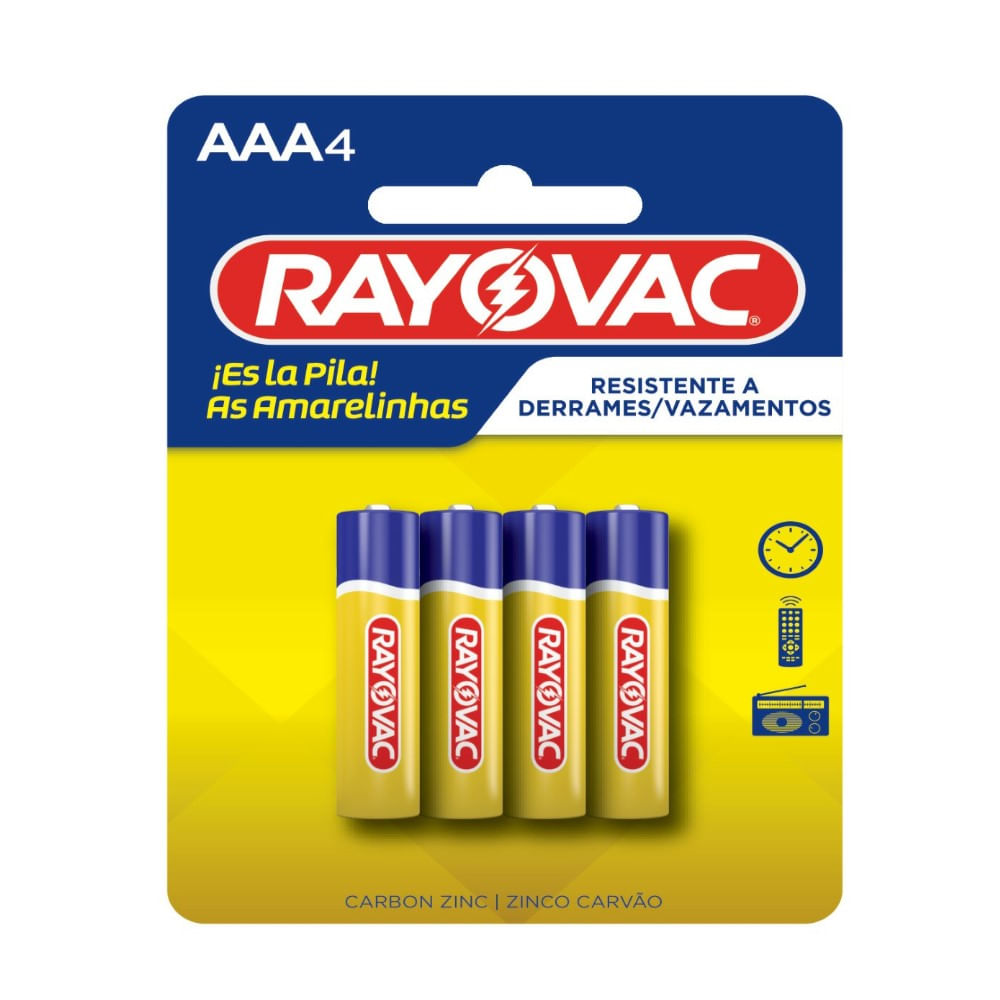 Pilhas Rayovac Zinco AAA Palito 4 Unidades