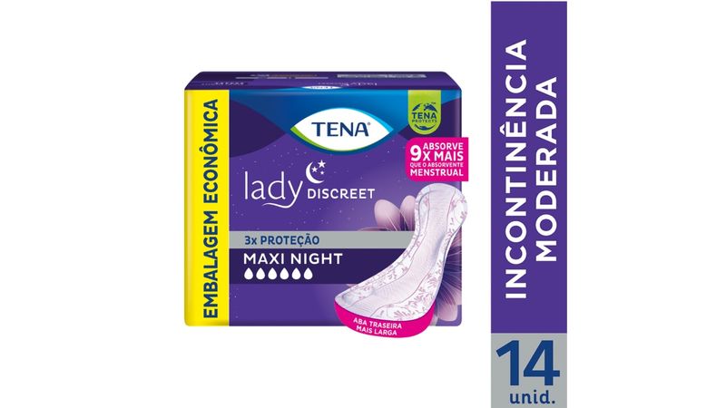 Absorvente Para Incontinência Urinária Tena Lady Discreet Maxi Night 14  unidades - Drogaria Venancio