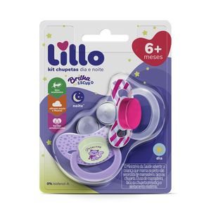 Kit Chupetas Dia e Noite Lillo Ort Silicone Menina + 6 Meses 2 Unidades