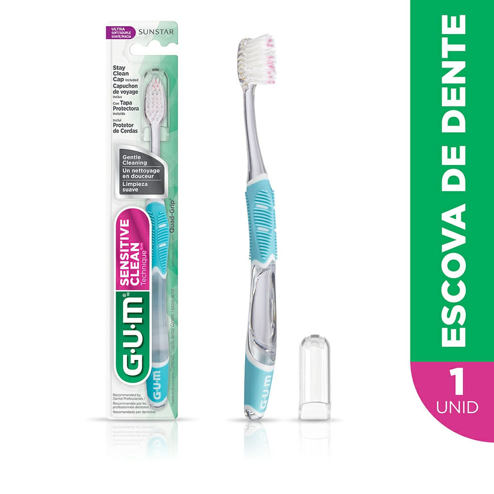Escova Dental Gum Sensitive Clean Com Protetor Cores Sortidas 1 Unidade