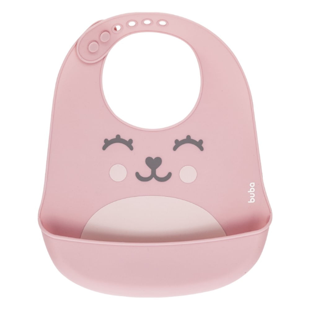 Babador de Silicone Buba Com Pega Migalhas Gumy Rosa 1 Unidade