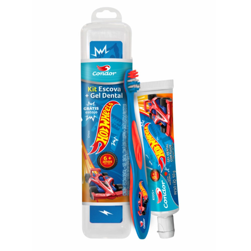 Kit Condor Hot Wheels Escova Dental Infantil 1 Unidade + Gel Dental ...