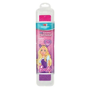 Kit Condor Infantil Barbie Escova Dental 1 Unidade + Gel Dental Com Flúor Morango 50g + Estojo Protetor 1 Unidade