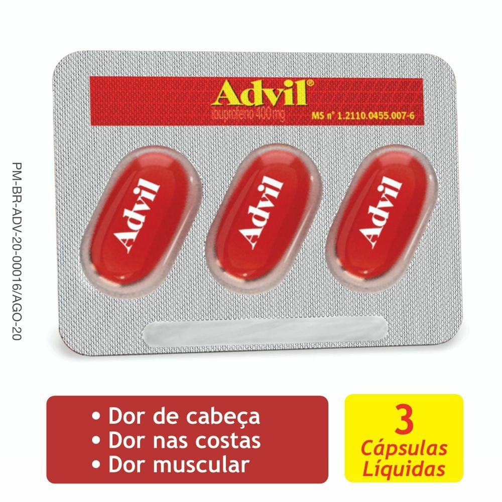 Advil Alívio Rápido Ibuprofeno 400mg 3 Cápsulas