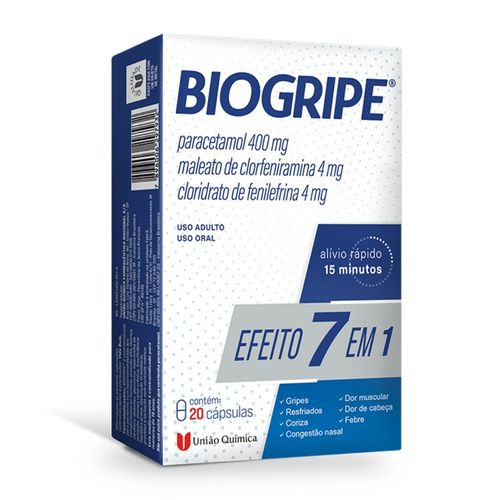 Biogripe 400mg + 4mg + 4mg União Química 7 Em 1 20 Cápsulas