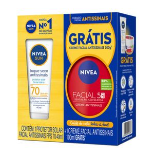 Kit Nivea Protetor Solar Facial Antissinais FPS70 40ml + Creme Facial 5 Em 1 Antissinais 100ml