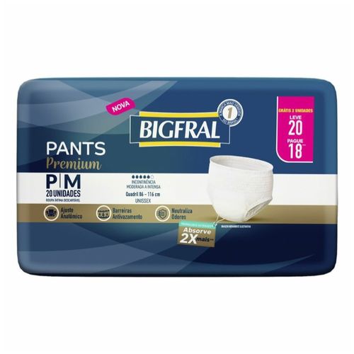 Roupa Íntima Descartável Unissex Bigfral Pants Premium P/M 20 Unidades