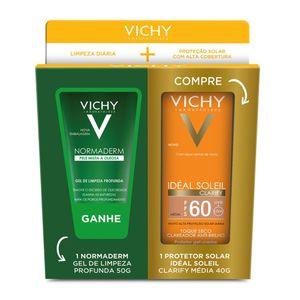 Kit Vichy Gel De Limpeza Profunda Normaderm 50g + Protetor Solar Facial Idéal Soleil Clarify Média FPS60 40g