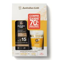 Kit Australian Gold Protetor Solar  Corporal Spray Gel Instant Bronzer FPS15 237g + Protetor Solar Facial Gel Creme Fps50 50g