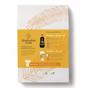 Kit Australian Gold Protetor Solar  Corporal Spray Gel Instant Bronzer FPS15 237g + Protetor Solar Facial Gel Creme Fps50 50g