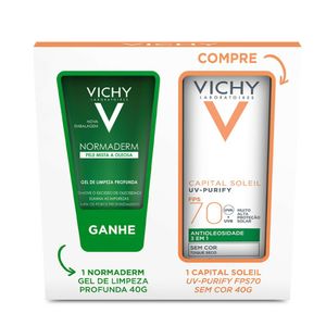 Kit Vichy Protetor Solar Capital Soleil UV-Purify FPS70 Sem Cor 40g + Gel De Limpeza Profunda Normaderm 40g