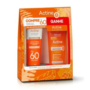 Kit Darrow Actine Protetor Solar FPS60 Toque Seco Com Cor 40g + Gel de Limpeza 40g
