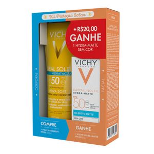 Kit Vichy Protetor Solar Corporal Hydra Soft FPS50 20ML + Protetor Solar Facial Hydra-Matte FPS50 Sem Cor 30g