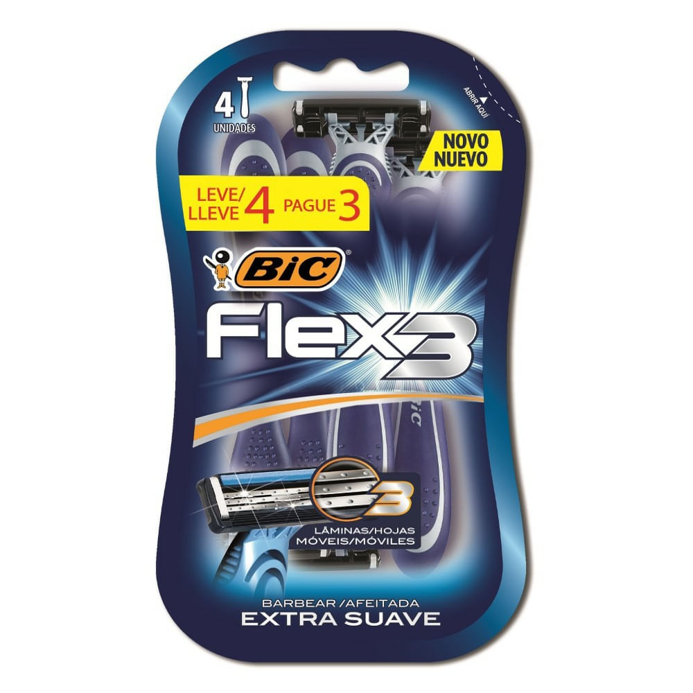 Aparelho De Depilar Bic Flex3 Extra Suave 4 Unidades