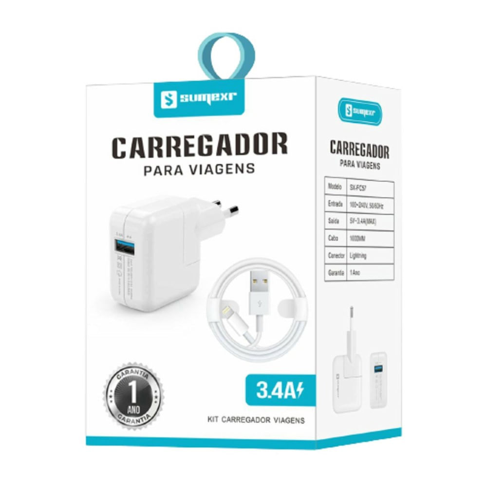 Carregador Para Viagens Sumexr Cabo Lightning / Usb 3.4a SX FC57 1 Unidade