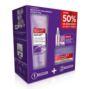 Kit L'Oréal Paris Revitalift Hialurônico Gel De Limpeza 80g + Creme Diurno FPS20 49g + Sachet Sérum 1,5ml