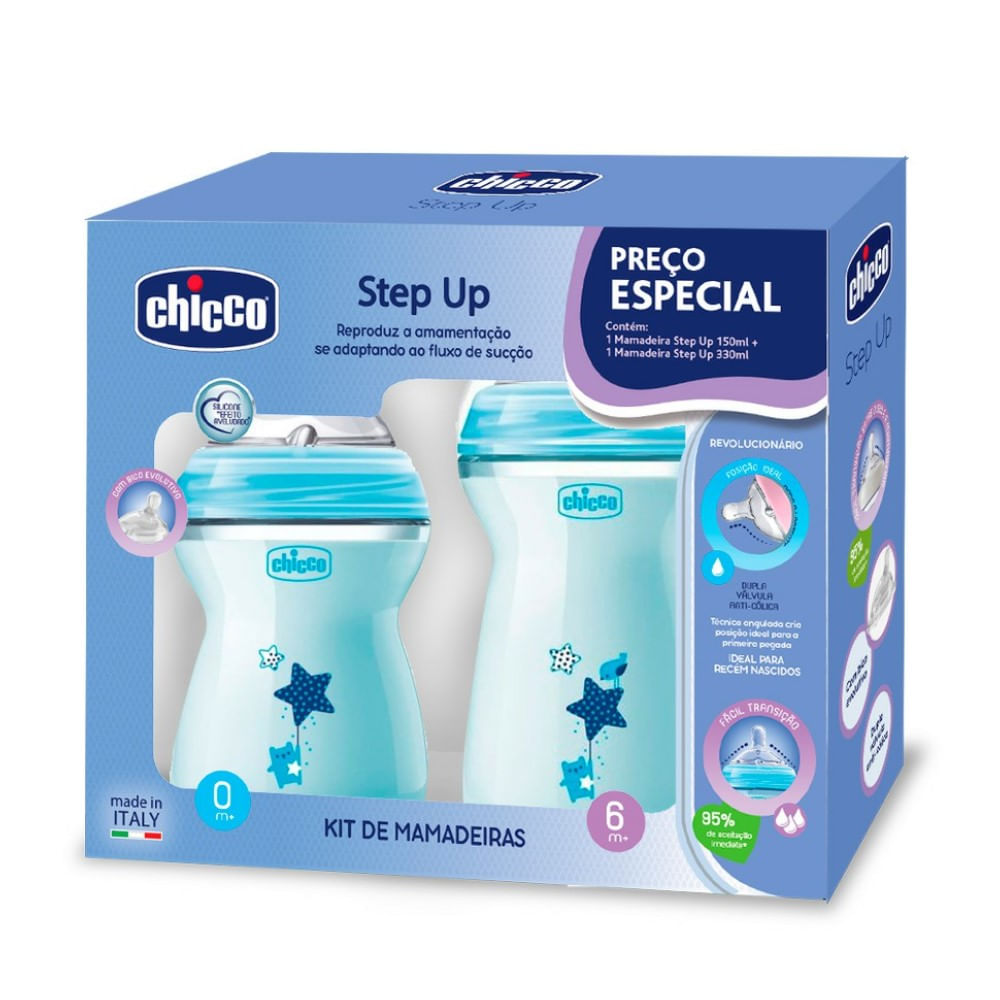 Kit Mamadeira Chicco Step Up Azul 150ml + 330ml