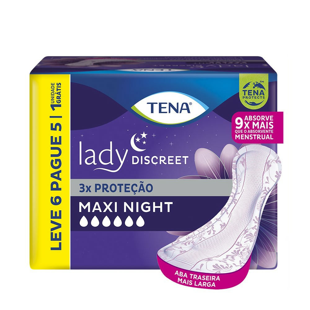 Absorvente Para Incontinência Urinária Tena Lady Discreet Maxi Night 6 Unidades
