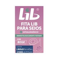 Fita Para Seios Lib Hipoalergênico Cor Bege 1 Rolo 9cm X 5m + 5 Pares Lib Pétalas