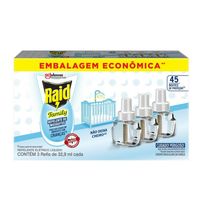 Repelente Elétrico Líquido Raid Family 45 Noites 3 Refis de 32,9ml Cada