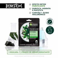 Máscara Facial Negra Em Tecido Garnier Efeito Detox Carvão Puro 28g