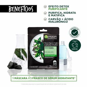 Máscara Facial Negra Em Tecido Garnier Efeito Detox Carvão Puro 28g