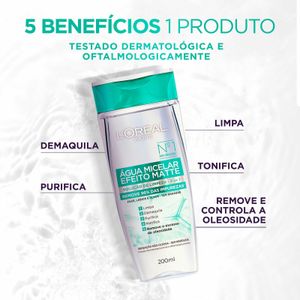 Água Micelar Efeito Matte L'Oréal Paris Solução de Limpeza Facial 200ml