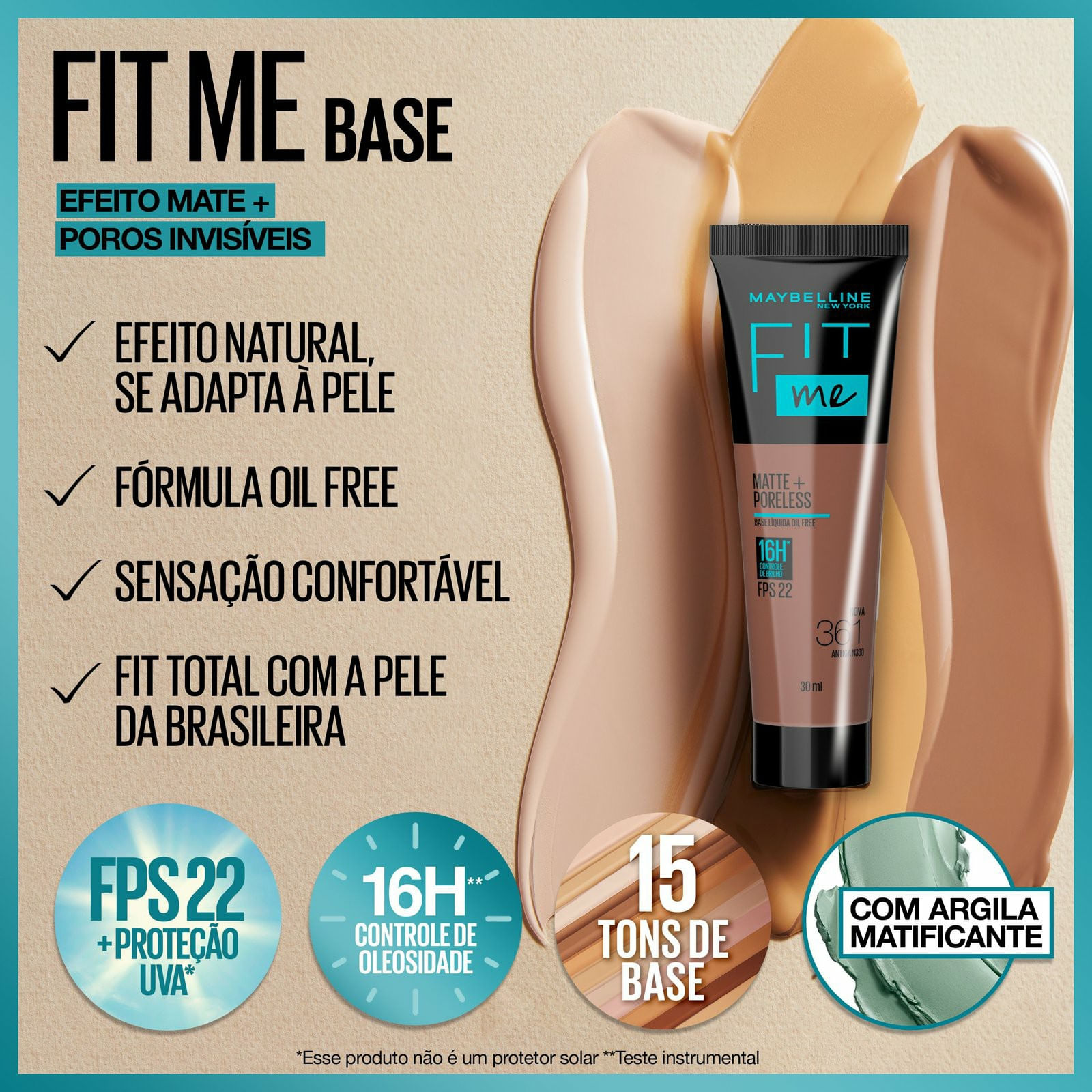 Encontraproduto.com.br - Base Líquida Maybelline NY Fit Me Matte FPS22 Cor 332 30ml