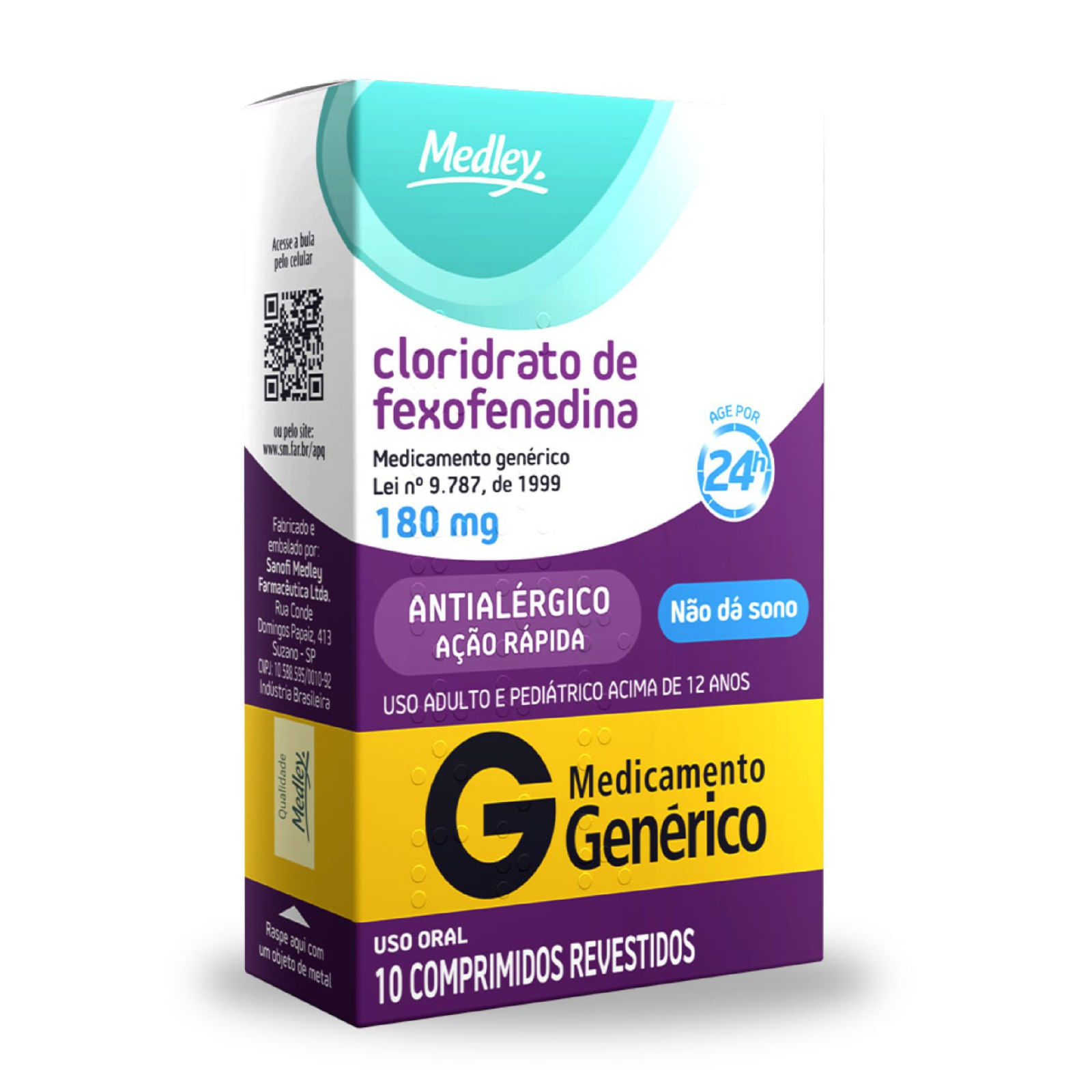 Cloridrato De Fexofenadina 180mg Medley 10 Comprimidos