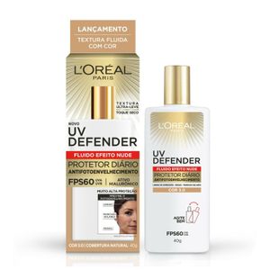Protetor Solar Facial L'Oréal Paris Uv Defender Fluido Cor Média 3.0 FPS60 40g